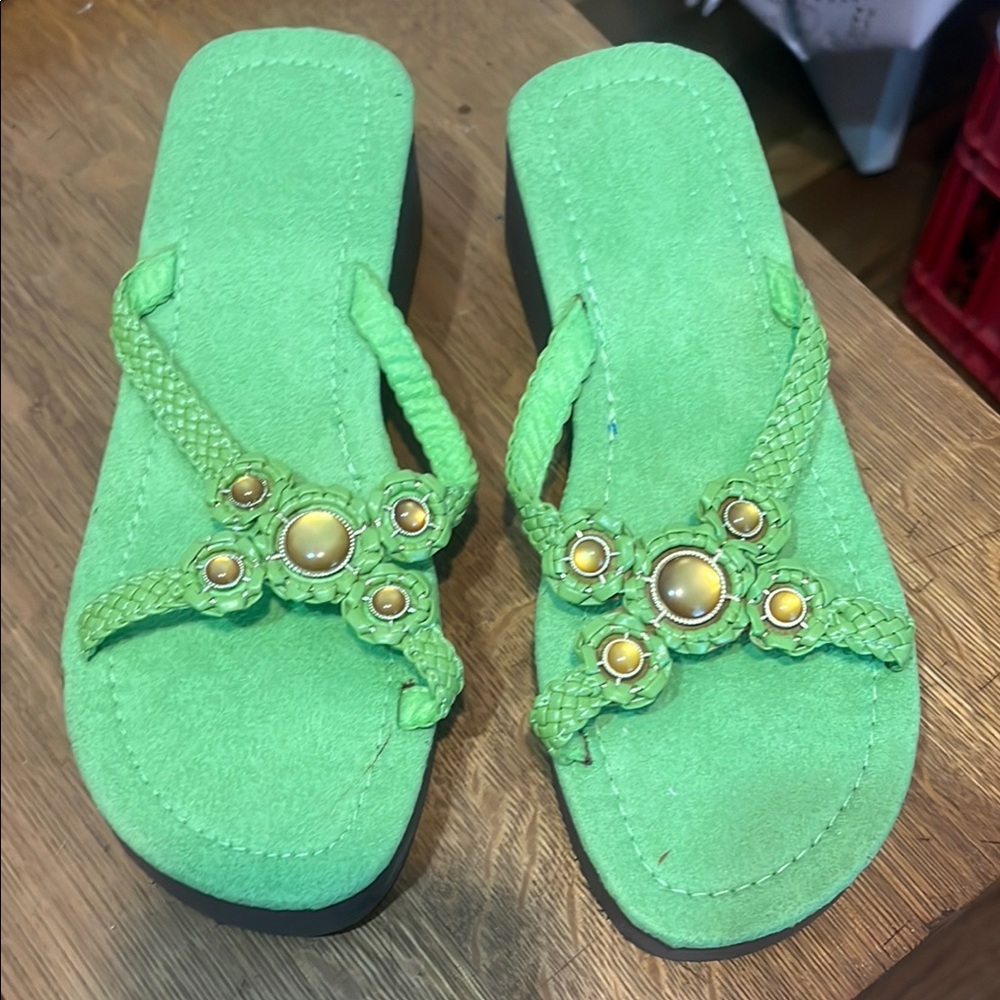 Green Beaded Women's Sandals